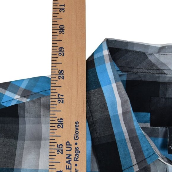 HURLEY Men's Plaid Button Down Shirt Black Blue Grey Y2K Size XL Short Sleeve - Picture 7 of 8